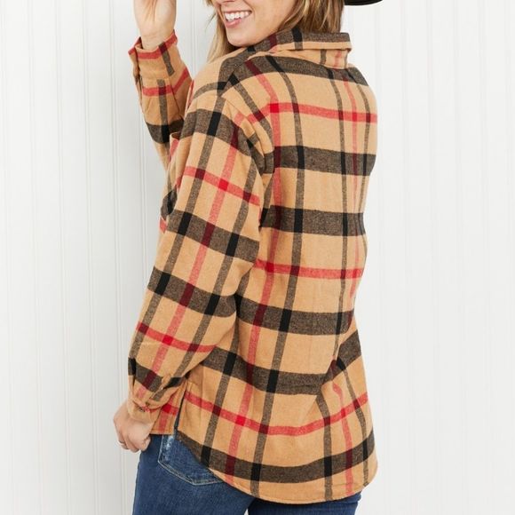 Andree by Unit  Pumpkin Patch Full Size Plaid Faux Fur Lined Shacket - Picture 2 of 7